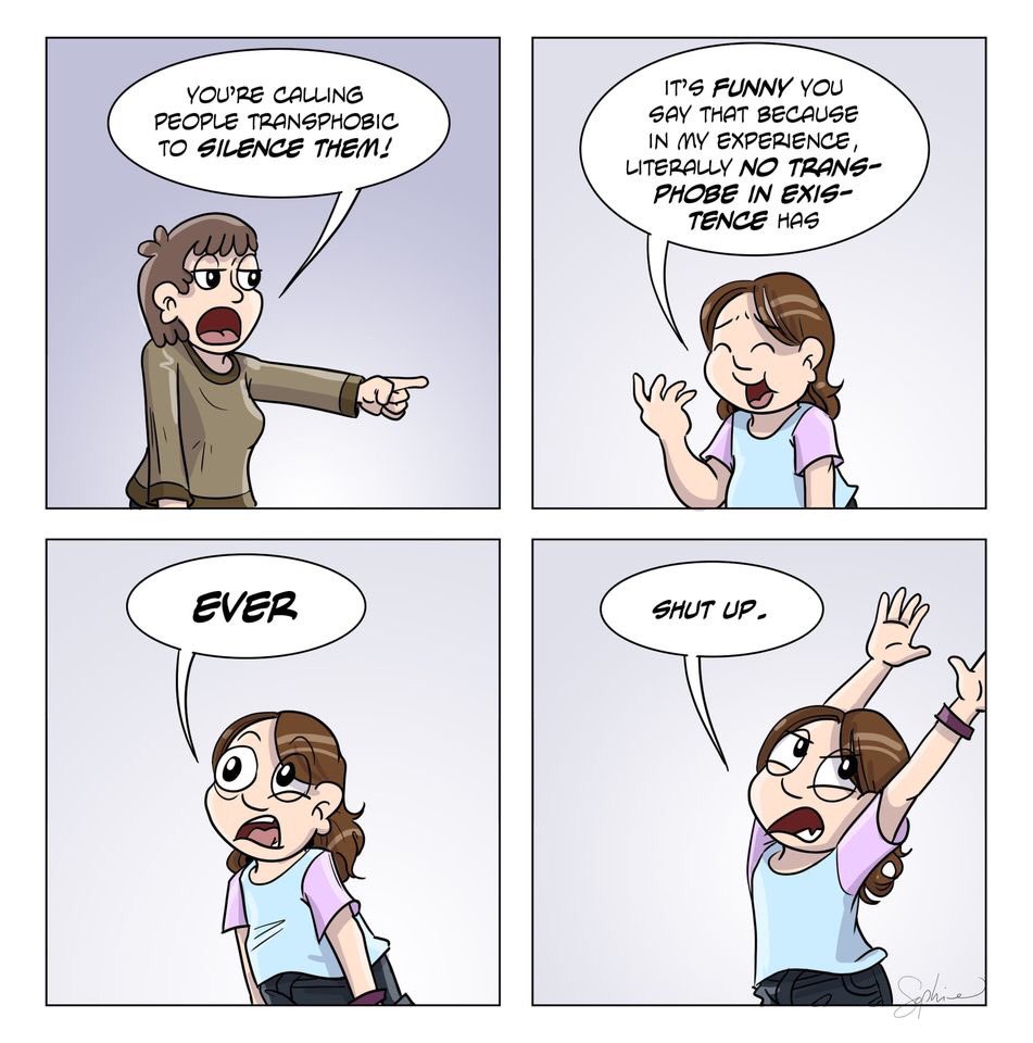 Comic strip showing someone claiming that they're being silenced