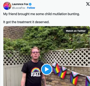 Actor turned culture war goon Laurence Fox burns pride flags in his back garden